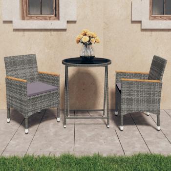 ARDEBO.de - 3-tlg. Bistro-Set Poly Rattan und Hartglas Grau