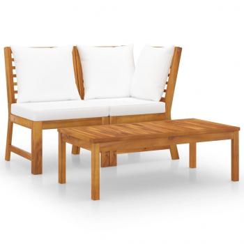 ARDEBO.de - 3-tlg. Garten-Lounge-Set mit Creme Kissen Akazie Massivholz