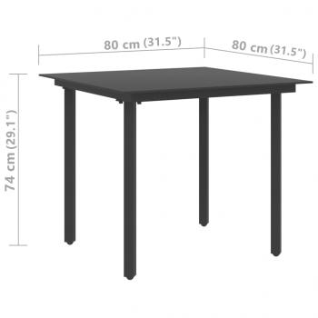 Garten-Esstisch Schwarz 80x80x74 cm Stahl und Glas