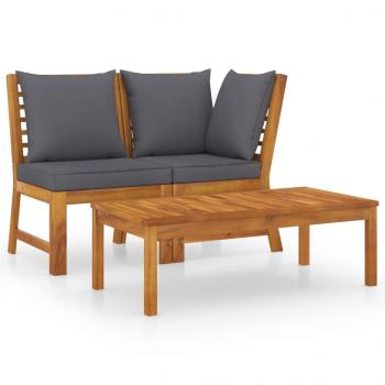 ARDEBO.de - 3-tlg. Garten-Lounge-Set mit Dunkelgrauem Kissen Akazienholz