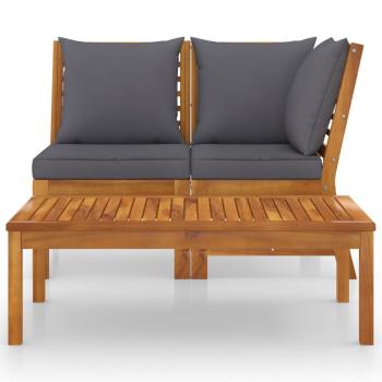 3-tlg. Garten-Lounge-Set mit Dunkelgrauem Kissen Akazienholz