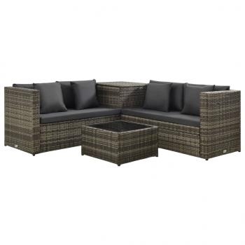 ARDEBO.de - 4-tlg. Garten-Lounge-Set mit Auflagen Poly Rattan Grau