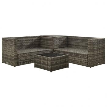 4-tlg. Garten-Lounge-Set mit Auflagen Poly Rattan Grau