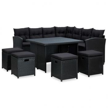 ARDEBO.de - 6-tlg. Garten-Lounge-Set mit Auflagen Poly Rattan Schwarz