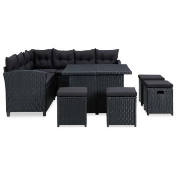 6-tlg. Garten-Lounge-Set mit Auflagen Poly Rattan Schwarz