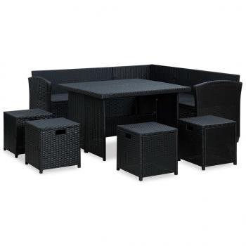 6-tlg. Garten-Lounge-Set mit Auflagen Poly Rattan Schwarz