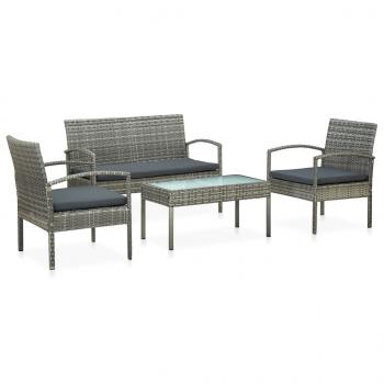 ARDEBO.de - 4-tlg. Garten-Lounge-Set mit Auflagen Poly Rattan Grau