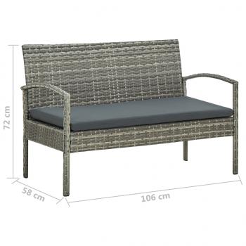 4-tlg. Garten-Lounge-Set mit Auflagen Poly Rattan Grau