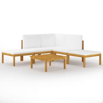 6-tlg. Garten-Lounge-Set mit Kissen Creme Massivholz Akazie