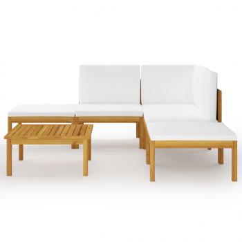 6-tlg. Garten-Lounge-Set mit Kissen Creme Massivholz Akazie