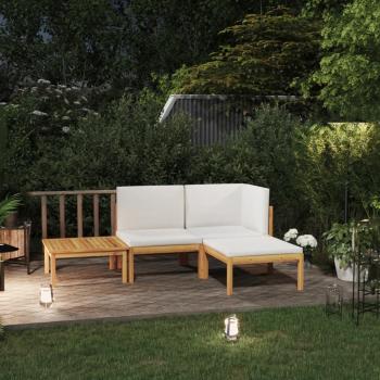 ARDEBO.de - 4-tlg. Garten-Lounge-Set mit Kissen Cremeweiß Massivholz Akazie