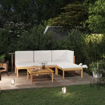 ARDEBO.de - 5-tlg. Garten-Lounge-Set mit Kissen Cremeweiß Massivholz Akazie