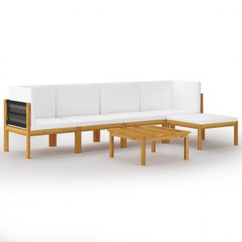 6-tlg. Garten-Lounge-Set mit Kissen Cremeweiß Massivholz Akazie