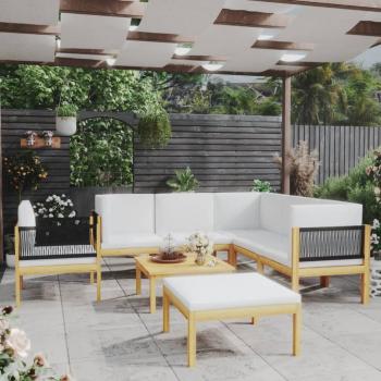 ARDEBO.de - 8-tlg. Garten-Lounge-Set mit Kissen Cremeweiß Massivholz Akazie