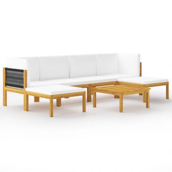 7-tlg. Garten-Lounge-Set mit Kissen Cremeweiß Massivholz Akazie