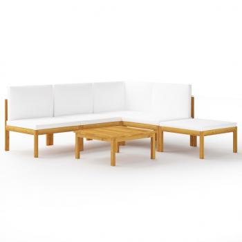 6-tlg. Garten-Lounge-Set mit Kissen Cremeweiß Massivholz Akazie