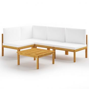 ARDEBO.de - 5-tlg. Garten-Lounge-Set mit Kissen Cremeweiß Massivholz Akazie