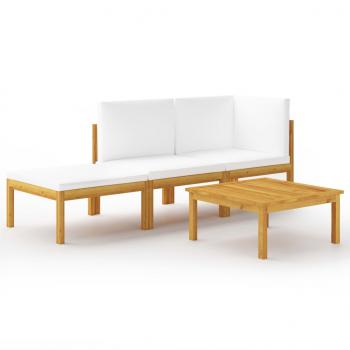 ARDEBO.de - 4-tlg. Garten-Lounge-Set mit Kissen Cremeweiß Massivholz Akazie