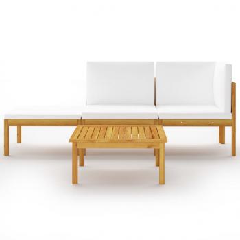 4-tlg. Garten-Lounge-Set mit Kissen Cremeweiß Massivholz Akazie