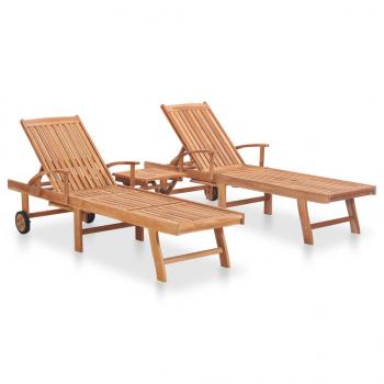 ARDEBO.de - Sonnenliegen 2 Stk. mit Tisch Massivholz Teak