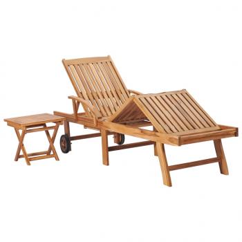 Sonnenliegen 2 Stk. mit Tisch Massivholz Teak