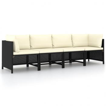 ARDEBO.de - 4-Sitzer-Gartensofa mit Auflagen Schwarz Poly Rattan