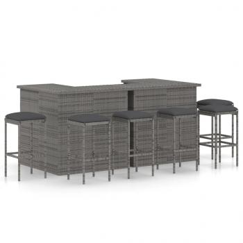 ARDEBO.de - 8-tlg. Gartenbar-Set mit Kissen Poly Rattan Grau