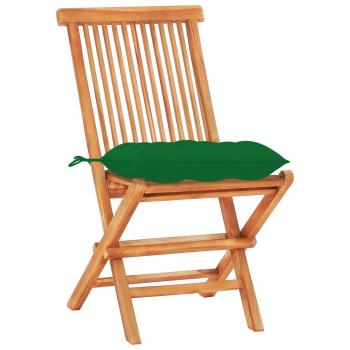 3-tlg. Bistro-Set mit Grünen Kissen Massivholz Teak