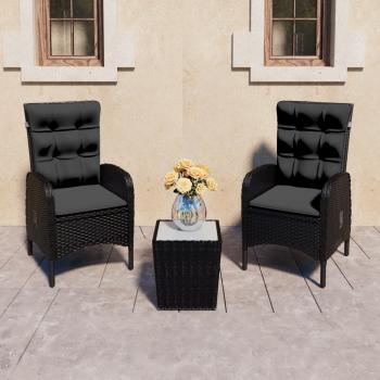 ARDEBO.de - 3-tlg. Bistro-Set Poly Rattan und Glas Schwarz