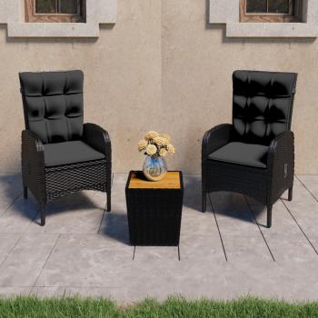 ARDEBO.de - 3-tlg. Bistro-Set Poly Rattan und Akazienholz Schwarz