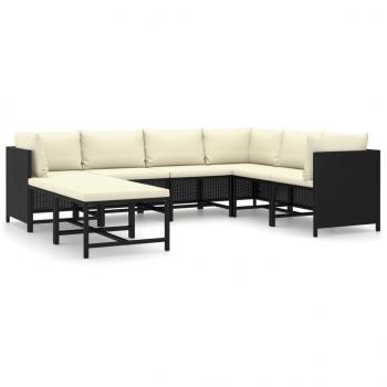 8-tlg. Garten-Lounge-Set mit Kissen Poly Rattan Schwarz