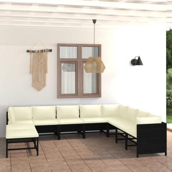 ARDEBO.de - 11-tlg. Garten-Lounge-Set mit Kissen Poly Rattan Schwarz