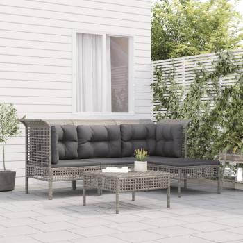 ARDEBO.de - 5-tlg. Garten-Lounge-Set mit Kissen Grau Poly Rattan