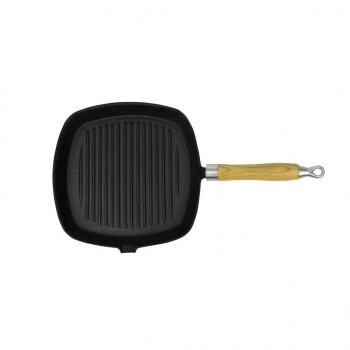 ARDEBO.de - Grillpfanne mit Holzgriff Gusseisen 20 x 20 cm