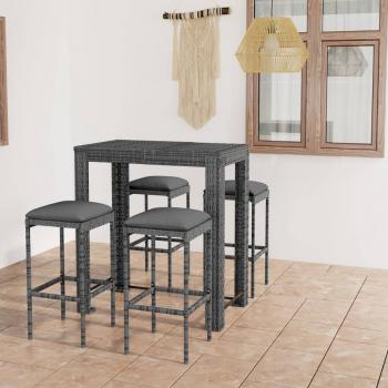 ARDEBO.de - 5-tlg. Gartenbar-Set mit Kissen Poly Rattan Grau