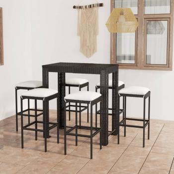 ARDEBO.de - 7-tlg. Gartenbar-Set mit Kissen Poly Rattan Schwarz