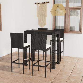 ARDEBO.de - 5-tlg. Gartenbar-Set mit Kissen Poly Rattan Schwarz