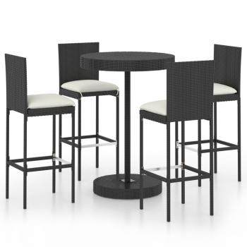 5-tlg. Gartenbar-Set mit Kissen Poly Rattan Schwarz