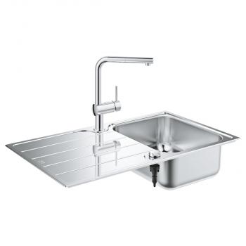 ARDEBO.de GROHE Minta Set aus Spüle und Küchenarmatur, hoher Auslauf, Einlochmontage, reversibel, Edelstahl (31573SD1)