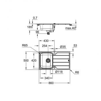 GROHE K500 Edelstahlspüle mit Abtropffläche, reversibel, 860x500mm, Edelstahl (31571SD1)