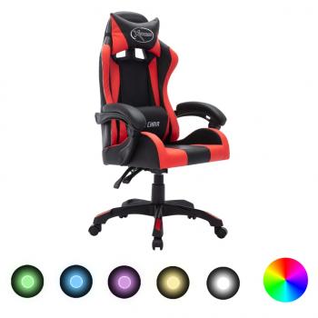 ARDEBO.de - Gaming-Stuhl mit RGB LED-Leuchten Rot und Schwarz Kunstleder 