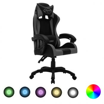 ARDEBO.de - Gaming-Stuhl mit RGB LED-Leuchten Grau und Schwarz Kunstleder 