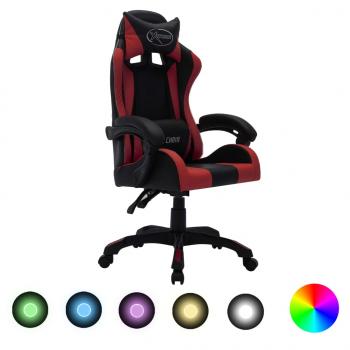 ARDEBO.de - Gaming-Stuhl mit RGB LED-Leuchten Weinrot Schwarz Kunstleder