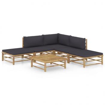 ARDEBO.de - 6-tlg. Garten-Lounge-Set mit Dunkelgrauen Kissen Bambus