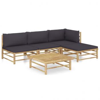 ARDEBO.de - 5-tlg. Garten-Lounge-Set mit Dunkelgrauen Kissen Bambus