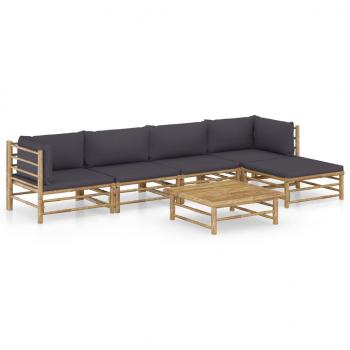 ARDEBO.de - 6-tlg. Garten-Lounge-Set mit Dunkelgrauen Kissen Bambus