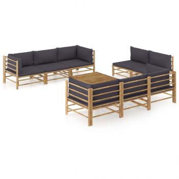 ARDEBO.de - 9-tlg. Garten-Lounge-Set mit Dunkelgrauen Kissen Bambus 