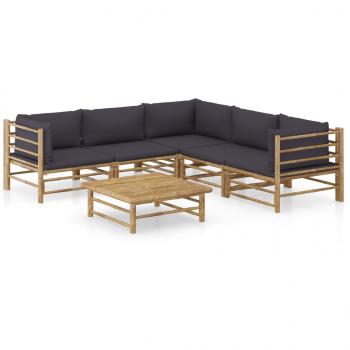 ARDEBO.de - 6-tlg. Garten-Lounge-Set mit Dunkelgrauen Kissen Bambus