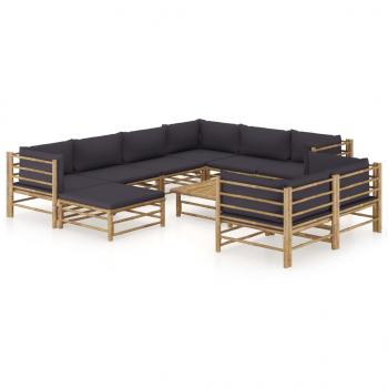 ARDEBO.de - 10-tlg. Garten-Lounge-Set mit Dunkelgrauen Kissen Bambus