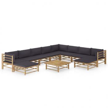 ARDEBO.de - 11-tlg. Garten-Lounge-Set mit Dunkelgrauen Kissen Bambus